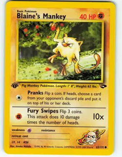 Blaine's Mankey - 1st Edition - 63/132 Gym Challenge - Pokemon TCG - 2000 - Image 1