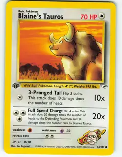 Blaine's Tauros - 1st Edition - 64/132 Gym Heroes- WOTC - Pokemon TCG - 2000 - Image 1