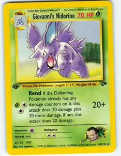 Giovanni's Nidorino - 1st Edition - 45/132 Gym Challenge - Pokemon TCG - 2000 - Image 1