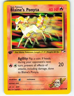 Blaine's Ponyta - 1st Edition - 63/132 Gym Heroes- WOTC - Pokemon TCG - 2000 - Image 1