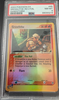 2003 Pokemon EX Sandstorm Growlithe Reverse Holo 65/100 PSA 8 - Image 2