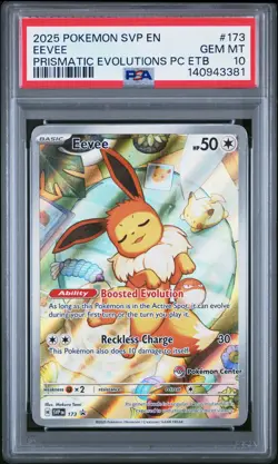 2025 POKEMON PRISMATIC EVOLUTIONS POKEMON CENTER ETB PROMO SVP #173 EEVEE PSA 10 - Image 1