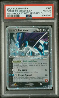 2004 POKEMON EX TEAM ROCKET RETURNS #105 ROCKET'S SUICUNE EX-HOLO PSA 8 - Image 1