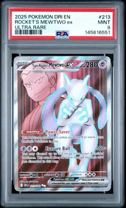 2025 Pokemon Destined Rivals Team Rockets Mewtwo Ex Ultra Rare 213/182 PSA 9 - Image 1