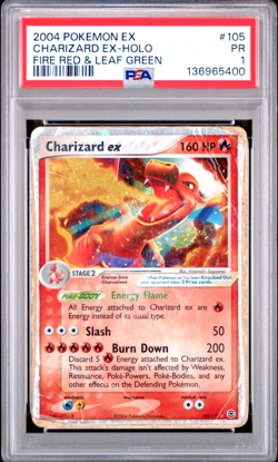 PSA 1 PR 2004 Pokemon EX Fire Red & Leaf Green Charizard EX Holo Foil 105/112 - Image 1