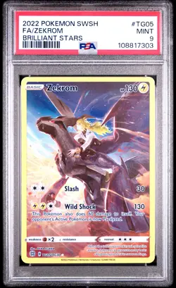 2022 POKEMON SWORD & SHIELD BRILLIANT STARS #TG05 FULL ART/ZEKROM PSA 9 - Image 1