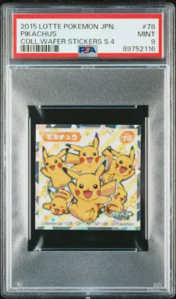 2015 LOTTE POKEMON JAPANESE COLL. WAFER STICKERS SERIES 4 #78 PIKACHUS PSA 9 - Image 1