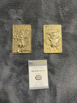 Pokemon Pikachu & MewTwo 23k Gold Plated Card! 1999 Nintendo #25 & Certificate - Image 1