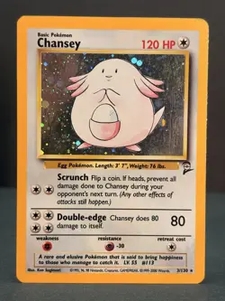 Chansey 3/130 Base Set 2 Holo Rare MP Pokemon Card WOTC Vintage - Image 1