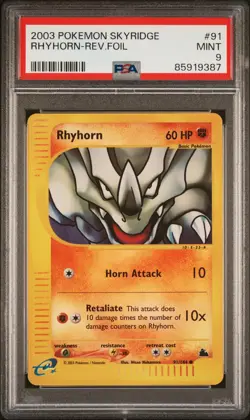 2003 POKEMON SKYRIDGE #91 RHYHORN-REVERSE FOIL PSA 9 - Image 1