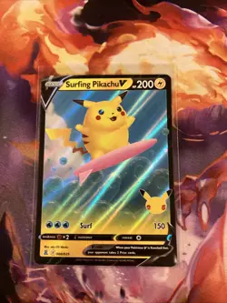 SURFING PIKACHU V 008/025 - Ultra Rare - Celebrations - Pokemon Trading Card TCG - Image 1
