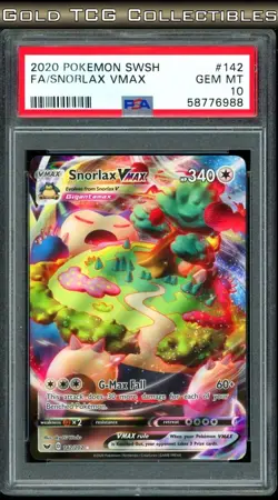 PSA 10 ⭐ Pokemon Snorlax VMAX 142 Sword & Shield Full Art Graded Card - Image 1