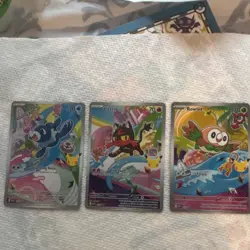Pokemon Popplio Litten Rowlet Holo Card Lot - 3 Standard Size Collectible Cards - Image 1
