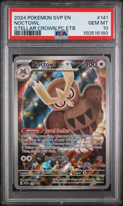 2024 POKEMON STELLAR CROWN POKEMON CENTER ETB PROMO SVP #141 NOCTOWL PSA 10 - Image 1