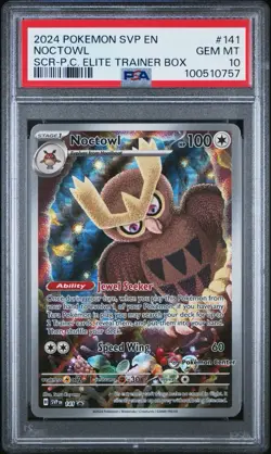2024 POKEMON STELLAR CROWN POKEMON CENTER ETB PROMO SVP #141 NOCTOWL PSA 10 - Image 1