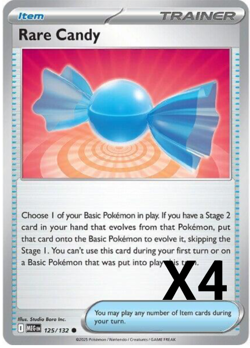 4x Rare Candy 125/132 Mega Evolution Pokemon Playset x4 - Image 1
