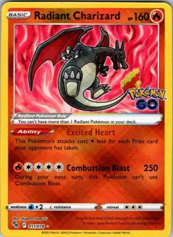 Radiant Charizard Holofoil Radiant Rare Pokemon GO 011/078 NM - Image 1