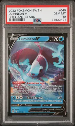 2022 POKEMON SWORD & SHIELD BRILLIANT STARS #040 LUMINEON V PSA 10 - Image 1