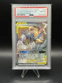Pokemon TCG Lucario & Melmetal GX Holo Card 120/214 Unbroken Bonds PSA 10 - Image 1