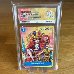 Monkey.D.Luffy P-043 (2nd Anniversary Stamped Promo) ACE 10 Graded Card - Image 1