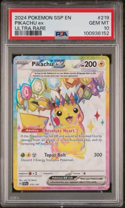 Pokemon TCG - PSA 10 Pikachu ex 219/191 Sv08: Surging Sparks - Image 1