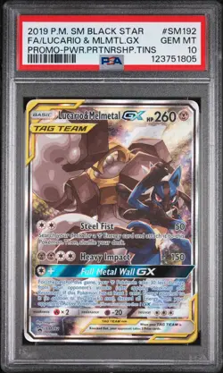 2019 Pokemon SM Black Star Promo Lucario & Melmetal GX PWR Tins PSA 10 #SM192 - Image 1