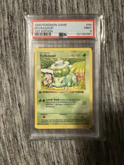 Pokemon TCG Bulbasaur 44/102 1st Edition Base Set Shadowless PSA 9 - Image 1