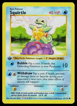 Pokemon Card - Squirtle 1st Edition Base Set Shadowless 63/102 - Image 1