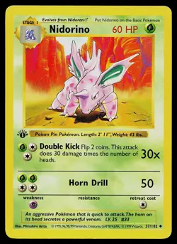 Pokemon Card - Nidorino 1st Edition Base Set Shadowless 37/102 - Image 1