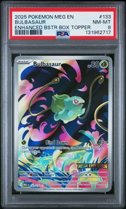 2025 Pokemon Meg EN-Mega Evolution Bulbasaur Enhanced Bstr Box Topper PSA 8 #133 - Image 1