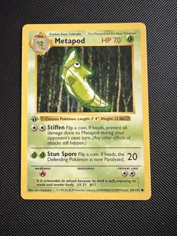 Pokemon TCG Metapod 54/102 Base Set Shadowless 1st Edition - Image 1