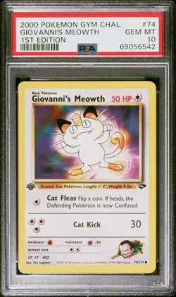 POKEMON CARDS GIOVANNI'S MEOWTH #74 74/132 GYM CHALLENGE 1ST ED PSA 10 GEM MINT - Image 1