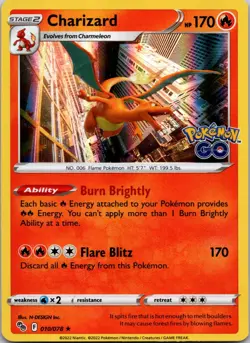 Charizard 010/078 Holo R Pokemon GO Pokemon NM - Image 1