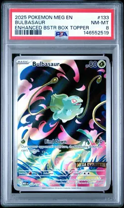 Pokemon TCG Mega Evolution Bulbasaur Box Topper Stamped 133/132 PSA 8 Mint - Image 1