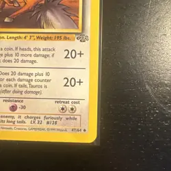 Pokemon TCG Tauros Jungle Card 47/64 Unlimited Uncommon WOTC - Image 4