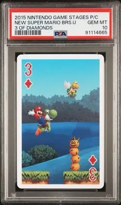 2015 Nintendo Game Stages Super Mario Bros U 3 of Diamonds Playing Card PSA 10 - Image 1
