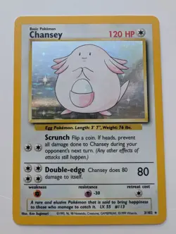 Pokemon Chansey Base Set Unlimited Holo Rare 3/102 NM Near Mint Condition - Image 1