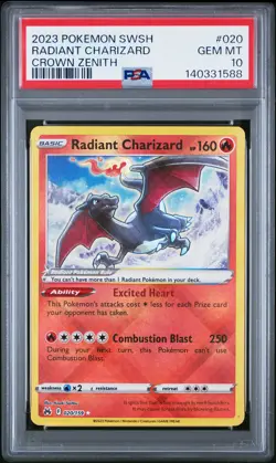 Radiant Charizard Pokemon Sword And Shield Crown Zenith 020 GM JV PSA 10 - Image 1