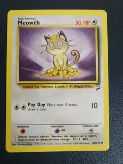 Pokemon Card Meowth 80/130 Base Set 2 Common WOTC - Image 1