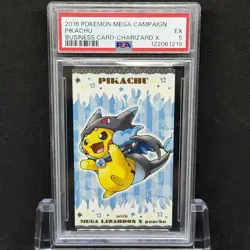 PSA 5 Pokemon Japanese Pikachu Stickers Poncho Mega Charizard X Business Card - Image 1