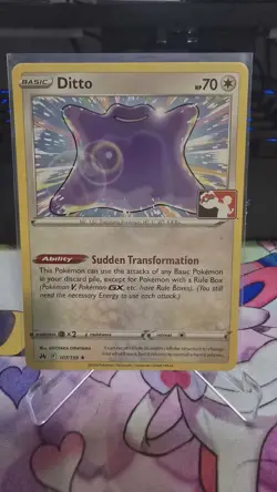 Pokemon TCG Ditto 107/159 Crown Zenith Rare Holo Play! Stamped Prize Pack NM - Image 1