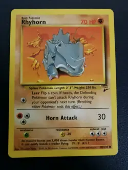Pokemon Card Rhyhorn 90/130 Base Set 2 Common WOTC - Image 1