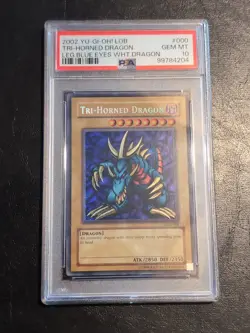 Yu-Gi-Oh! SECRET RARE TRI-HORNED DRAGON LOB-000 2002 VINTAGE PSA 10 GEM MT - Image 1