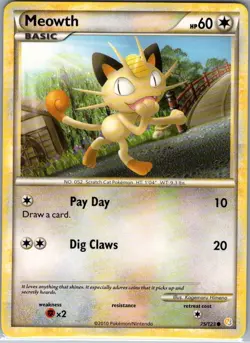 Meowth 75/123 Non Holo HeartGold SoulSilver - Pokemon Card - NM - Image 1