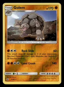 Golem 35/68 Rare Hidden Fates Reverse Holo Pokemon NM - Image 1