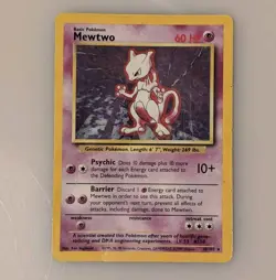 Pokemon Mewtwo 10/102 Holo Base Set Card - Heavily Played - Image 1