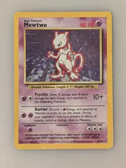 Pokemon Mewtwo 10/102 Holo Base Set Card - Heavily Played - Image 2