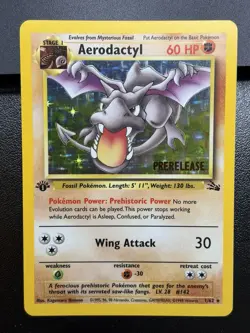AERODACTYL Prerelease Pokemon Card - WOTC - 1st Edition Fossil 1/62 HOLO NM (C) - Image 2