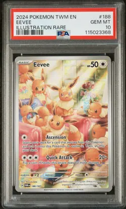PSA 10 GEM MINT Eevee 188/167 Twilight Masquerade IR Holo Pokemon Card - Image 1