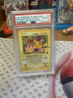 Birthday Pikachu HOLO RARE #24 (PSA 10 GEM MINT) Celebrations Pokemon Cards - Image 1